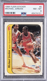 1986/87 Fleer Stickers #8 Michael Jordan Rookie Card – PSA NM-MT 8